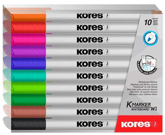Popisovač na biele a flipchartové tabule, sada, 1-3 mm, kužeľový hrot, KORES "K-Marker", 1 1