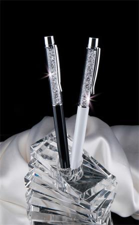 Guľôčkové pero, s bielym krištáľom SWAROVSKI®, 14 cm, ART CRYSTELLA, krémovo biela 1