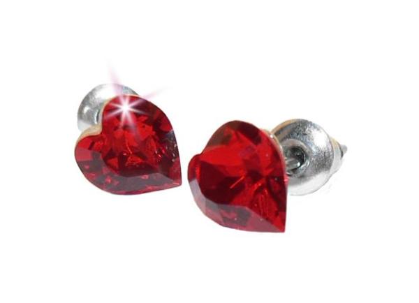 ART CRYSTELLA Náušnice, v tvare srdiečka, s light siam červeným krištáľom SWAROVSKI®, 8 mm,  ART CRYSTEL