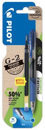 Gélové pero, 0,32 mm, stláčací mechanizmus, PILOT "G-2", modrá + náplň 1