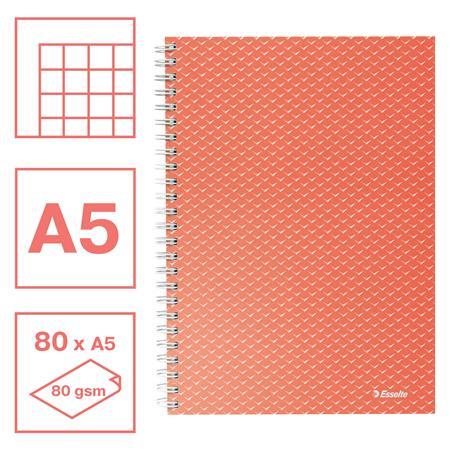 Špirálový zošit, A5, štvorčekový, 80 listov, ESSELTE  "Colour`Breeze", koralová 2