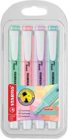 Zvýrazňovač, sada, 1-4 mm, STABILO "Swing Cool Pastel", 4 rôzne farby 1