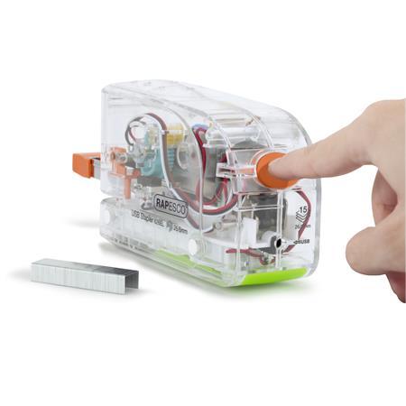 Zošívačka, 26/6, 15 listov, plastová, elektrická, s USB nabíjačkou, RAPESCO "626EL", pries 4