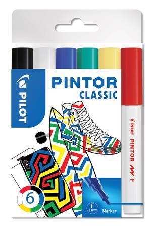 Dekoračný popisovač, sada,1 mm, PILOT "Pintor F", 6 druhov klasických farieb 1