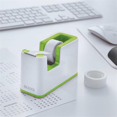 Dispenzor na lepiacu pásku, stolový, naplnený, LEITZ "Wow", biela-zelená 3