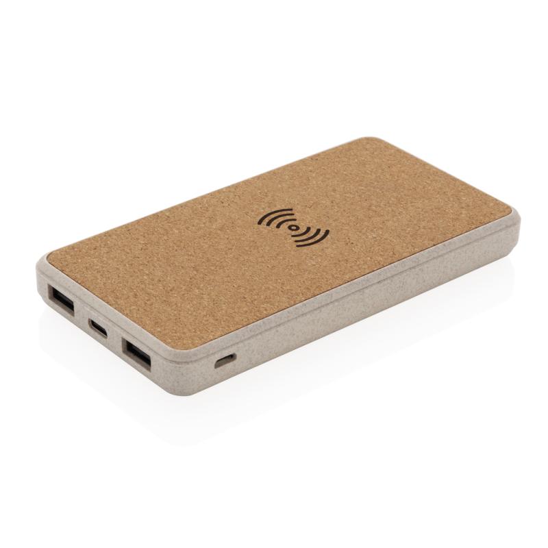 Bezdrôtová powerbanka z korku a pšenice 8 000 mAh 5W khaki 1