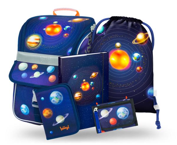 BAAGL SET 5 Zippy Planéty: batoh, peračník, vrecko, peňaženka, dosky