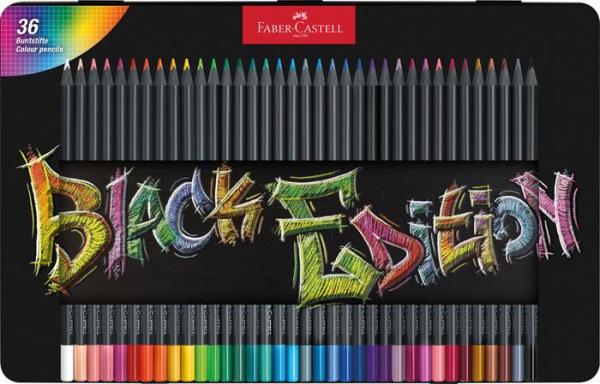 Farebné ceruzky, sada, trojhranné, v plechovej krabičke, FABER-CASTELL "Black Edition", 36