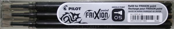 Náplň do rollerov, 0,25 mm, ostrý hrot, odstrániteľné písmo, PILOT "Frixion Point" 05, čie