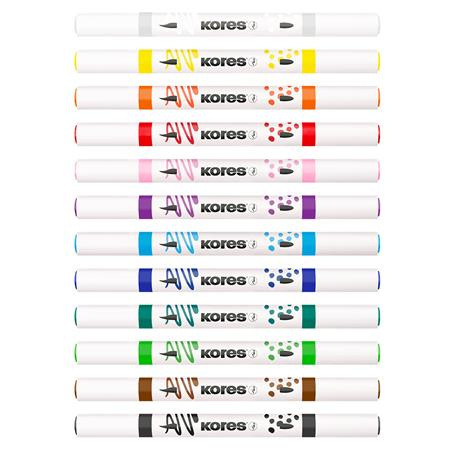 Dekoračný popisovač, sada, akrylový, 1-2 mm, obojstranný, KORES " K-Kreative", 12 rôznych 2