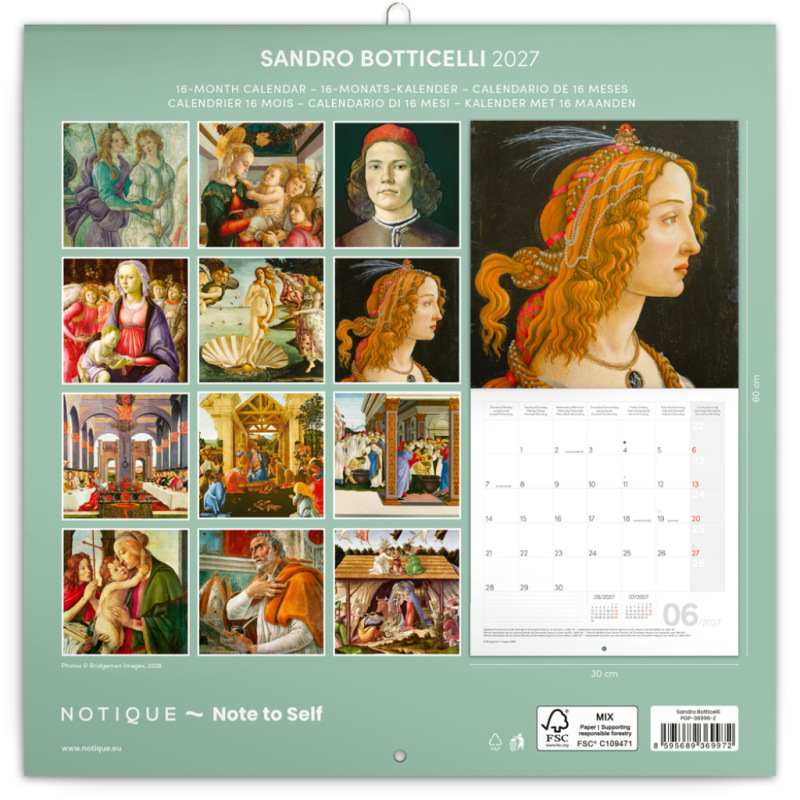 NOTIQUE Grid calendar Sandro Botticelli 2027, 30 x 30 cm 14