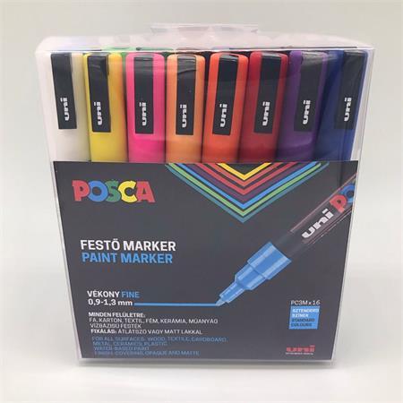 Dekoračný popisovač, sada, 0,9-1,3 mm, UNI "Posca PC-3M", 16 rôznych farieb 2