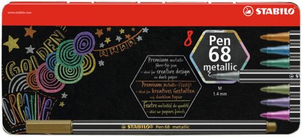 Fixky, sada, plechová krabička, 1,4 mm, STABILO "Pen 68 metallic", 8 rôznych farieb 1