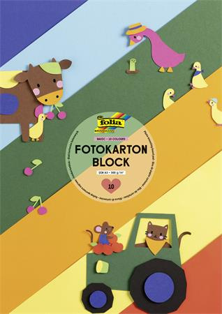 Dekoračný kartón, 2 stranný, A3, 300 g, 10 listov, FOLIA, „Basic”, rôzne farby 1