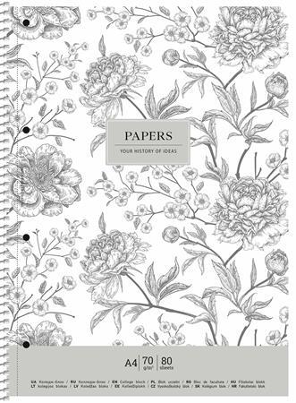Špirálový zošit, štvorčekový, A4+, 80 listov, SHKOLYARYK "Vintage flowers", mix 1