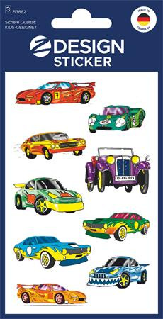 Nálepky, papier, 3 hárky, 76x120 mm, AVERY ZWECKFORM, "Z-Design No.53882", farebné autá