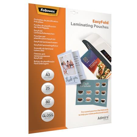 Laminovacia fólia za tepla, 80 mikr., A3, lesklá, skladaná, 25 ks, FELLOWES "Admire Easyfo