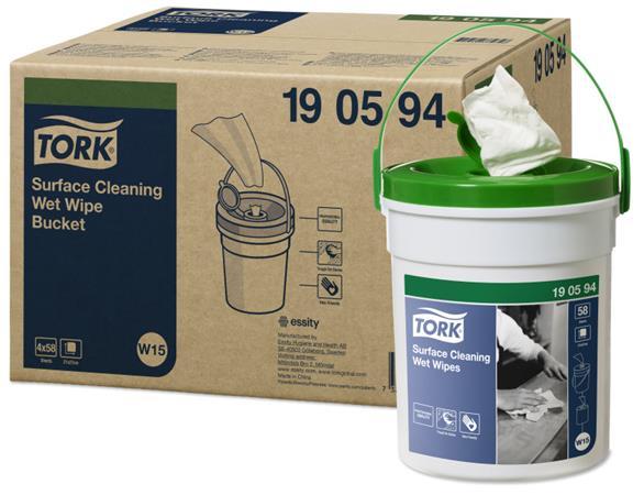 Čistiaca utierka, vlhčená, 1-vrstvová, 58 útržkov, v prenosnom vedre, W15 systém, TORK, bi 2