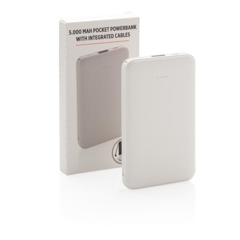 Vrecková powerbanka 5 000 mAh s integrovaným káblom biela 11