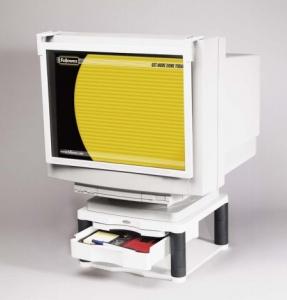 Stojan na monitory, so šuflíkom, FELLOWES "Premium Plus", sivý