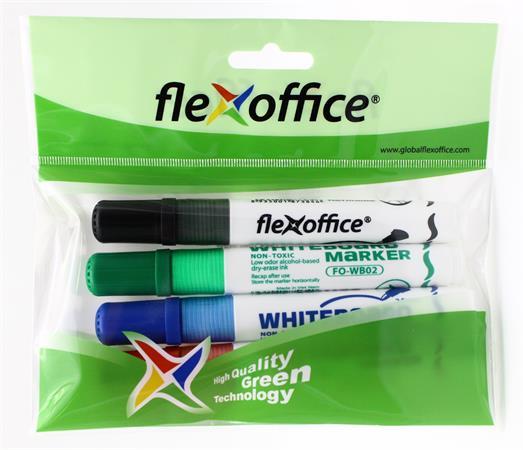Popisovač na tabule, sada, 2,5 mm, kužeľovitý, sada, FLEXOFFICE "WB02", 4 farby 1
