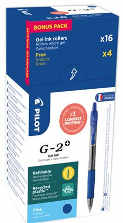 Gélové pero, 0,32 mm, stláčací mechanizmus, PILOT "G-2", 20 ks, modré