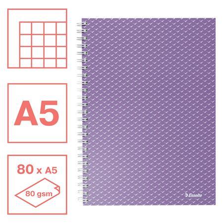 Špirálový zošit, A5, štvorčekový, 80 listov, ESSELTE  "Colour`Breeze", levanduľa 2