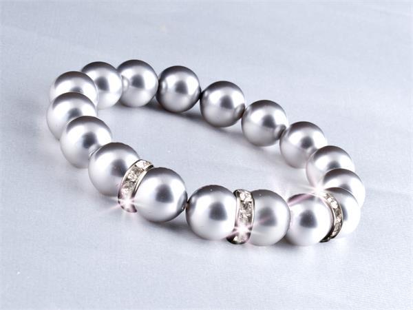 ART CRYSTELLA Náramok, zo strieborných SWAROVSKI® perál, s bielym krištáľom, 10 mm, veľ. M, ART CRYSTELL 1
