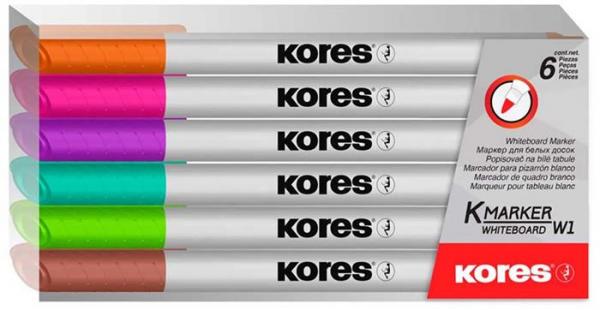 Popisovač na biele a flipchartové tabule, sada, 1-3 mm, kužeľový hrot, KORES "K-Marker", 6