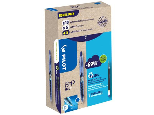 Gélové pero, 0,32 mm, stláčací mechanizmus, PILOT "B2P Greenpack", modré + náplň 1