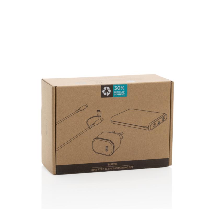 Nabíjacia sada 3ks Surge 20W USB C z RCS recykl. plastu čierna 12