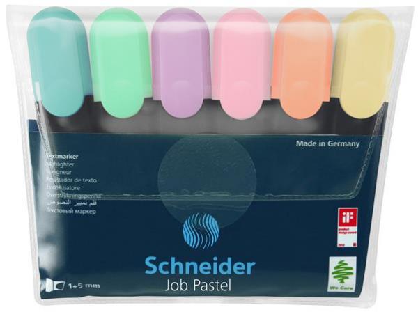 Zvýrazňovač, sada, 1-5 mm, SCHNEIDER "Job Pastel", 6 rôznych pastelových farieb 2