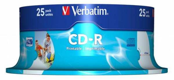 CD-R disk, potlačiteľný, matný, ID, AZO, 700MB, 52x, 25 ks, cake box, VERBATIM 2