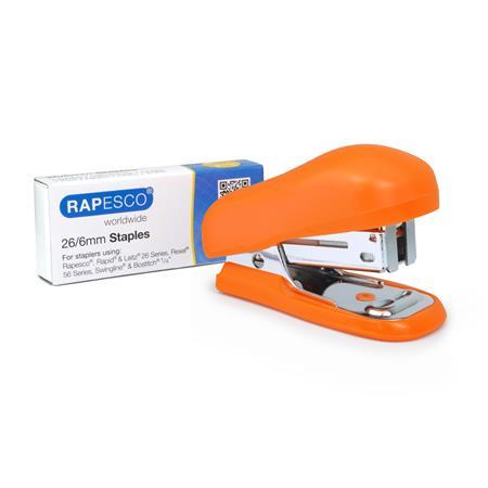 Zošívačka, 24/6, 26/6, 12 listov, plastová, RAPESCO "Bug Mini", oranžová 2