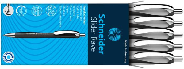 Guľôčkové pero, 0,7 mm, tlačidlové, SCHNEIDER "Slider Rave XB", čierno-biele, modré 3