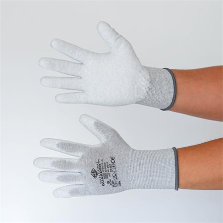 . Ochranné rukavice, s karbónovým vláknom, dlaň potiahnutá PU, veľkosť L, bielo-sivé 1