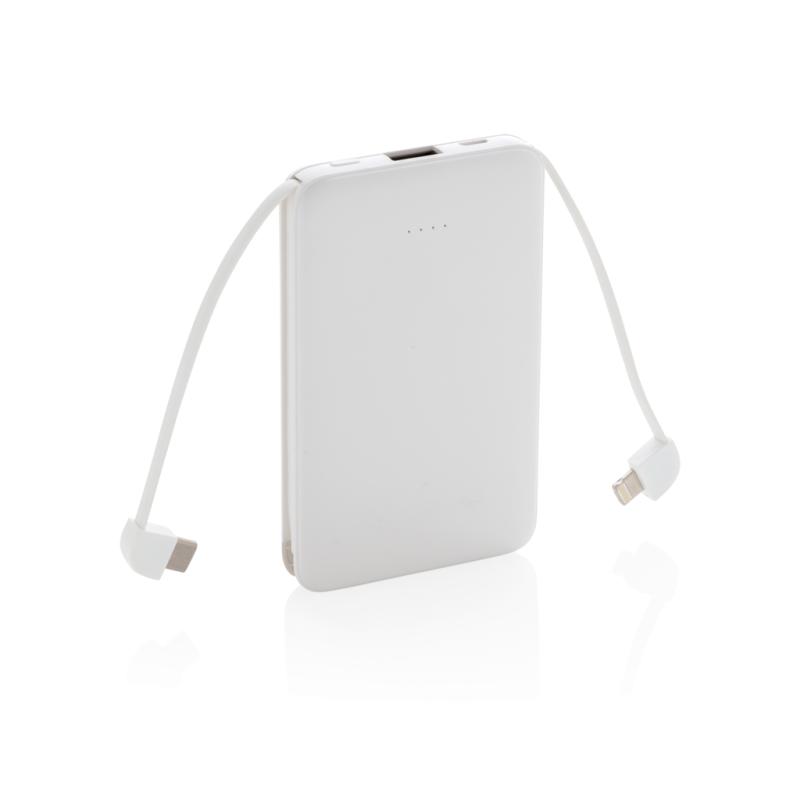 Vrecková powerbanka 5 000 mAh s integrovaným káblom biela 1