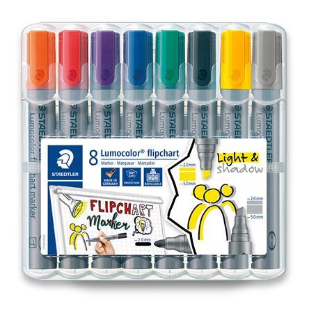 Popisovač na flipchart, sada, 2-5 mm, zrezaný hrot,STAEDTLER "Lumocolor 356", 8 rôznych fa 1