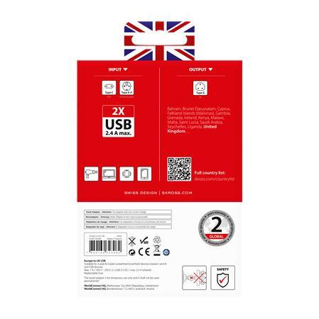 Cestovný adaptér, do UK, USB, uzemnený, SKROSS 7