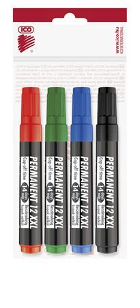 Permanentný popisovač, sada, 1-4 mm, zrezaný hrot, ICO "Permanent 12 XXL", 4 rôzne farby 1