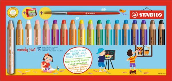 Farebné ceruzky, okrúhle, hrubé, STABILO "Woody 3 in 1", 18 rôznych farieb 1