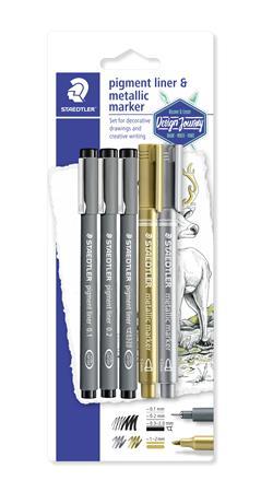 STAEDTLER Liner a dekoračný popisovač, 5 ks, STAEDLER, "Design Journey Pigment Liner"