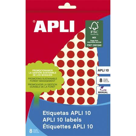Etikety, okrúhle, priemer: 10 mm, ručne popisovateľné, farebné, APLI, červené, 1008 etikie