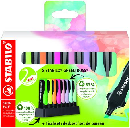 Zvýrazňovač, sada, 2-5 mm, STABILO "Green Boss Pastel", 8 ks stolový set 1