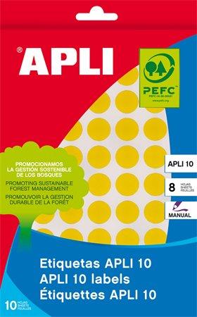 Etikety, okrúhle, priemer: 16 mm, ručne popisovateľné, farebné, APLI, žlté, 432 etikiet/ba