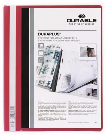 Rýchloviazač, A4, široký, priehľadné vrecko, DURABLE "DURAPLUS®", červená