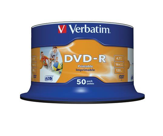 DVD-R disk, potlačiteľný, matný, no-ID, 4,7GB, 16x, 50 ks, cake box, VERBATIM 2