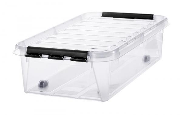 Úložný box, plastový, 31 l, čierne úchytky a kolieska, SMARTSTORE "Classic 35", priehľad