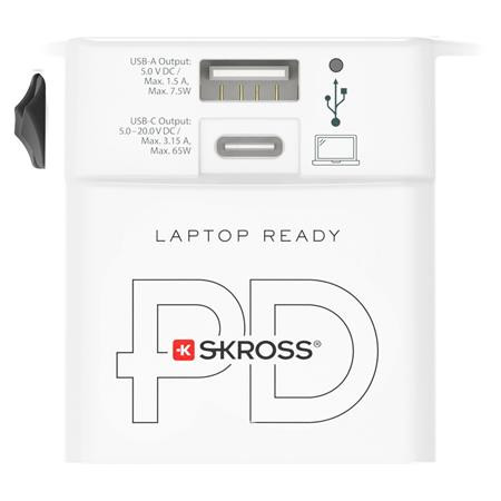 Adaptér pre svetových cestovateľov, 1xUSB-A, 1xUSB-C PD, 65W, USB-C kábel, SKROSS 4