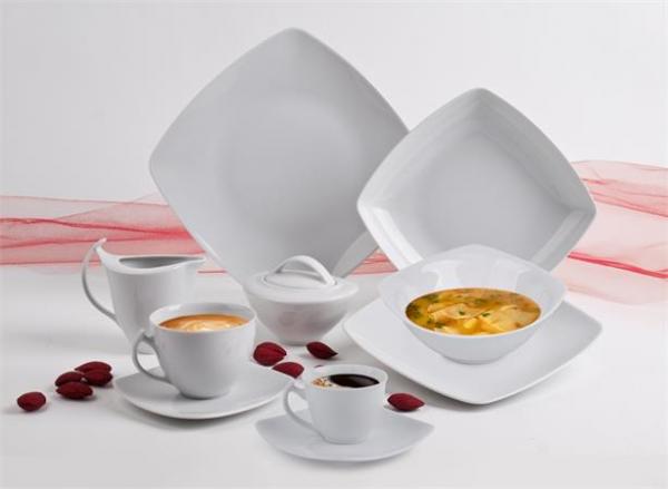 Plytký tanier, porcelán, hranatý, 25 cm, ROTBERG, "Quadrate", biely